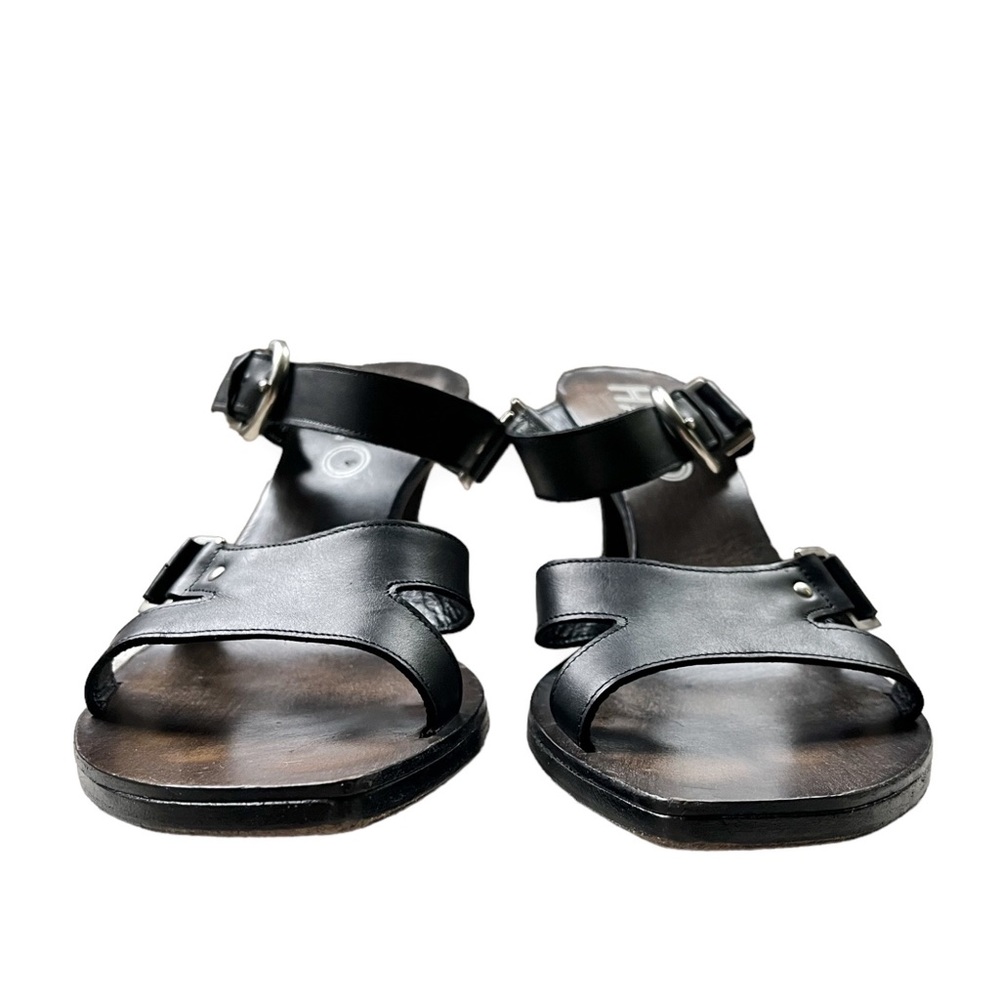 HALO Brand Wooden Heel Black Leather Sandals Mules, sz 7, Made in Italy - Picture 7 of 14